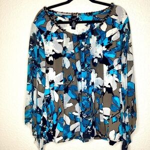 ALFANI‎ PLUS SIZE 3X TOP BLUE FLORAL JEWEL CHIFFON BLOUSE NWT